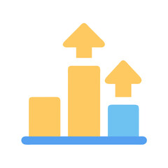 Growing bar graph with ascending arrows indicating positive trends