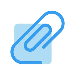 Blue paper clip holding light blue sticky note graphic