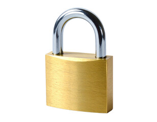 Fototapeta premium Brass Padlock Isolated on White Background