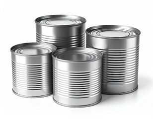 Stack of Shiny Silver Metal Food Cans for Storage.