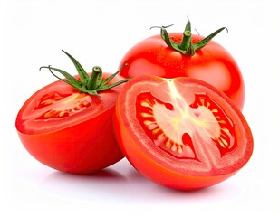 Fresh Tomatoes - A Vibrant Display of Red, Sliced and Whole.