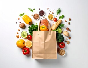 Healthy Groceries in a Paper Bag - Fresh Produce and Ingredients.