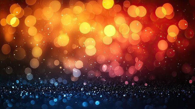 Magical Orange and Blue Bokeh Lights with Sparkling Glitter Particles Background
