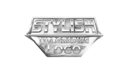 A silver stylish typographic logo with a black background and a shiny metallic appearance design style