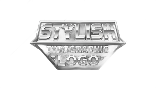 A silver stylish typographic logo with a black background and a shiny metallic appearance design style