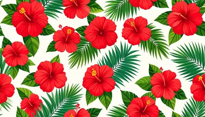 Red Hibiscus Floral Pattern.