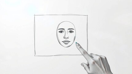 Hand pointing sketch face ID.