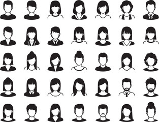 Set of diverse people avatar icons simple flat vector glyphs for user profile isolated on white background