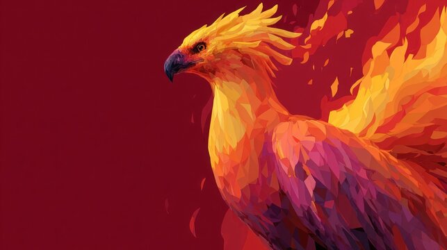 Fiery phoenix illustration mythical bird with orange and yellow flames