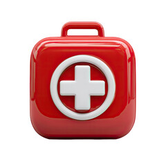Fototapeta premium Glossy red square first-aid kit with a white encircled plus symbol, a simple and clean design