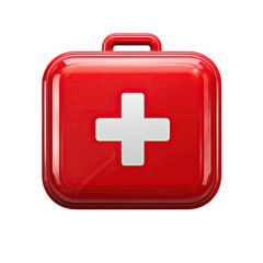 Obraz premium A glossy red rectangular first-aid kit with a prominent white cross
