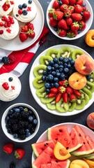 Patriotic fruit and cupcake display