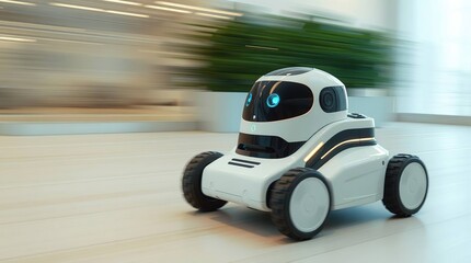 Robot moving in modern office.