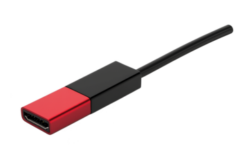 Red and black hdmi cable connector plug for high-definition video and audio transmission isolated on transparent background