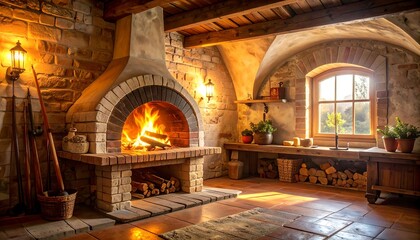 Cozy rustic fireplace room