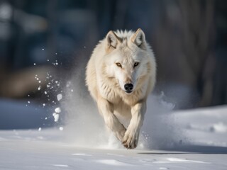 Obraz premium Majestic White Wolf Running Through Snowy Landscape