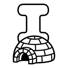 Letter I Igloo Coloring Page Vector for Kids Learning Alphabet, Alphabet I with Igloo Cartoon Outline Printable Coloring Design, Educational Igloo Letter I Coloring Book Page Vector Illustration.