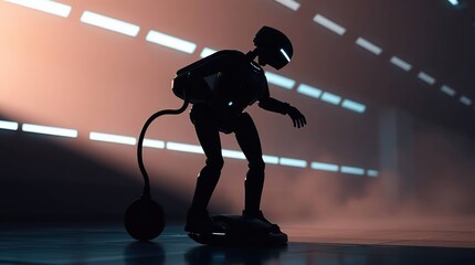 Futuristic Robot on Hoverboard.