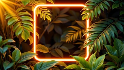 A stylized letter "R" that appears to be illuminated against the backdrop of dense foliage, creating an intriguing juxtaposition between technology and nature.