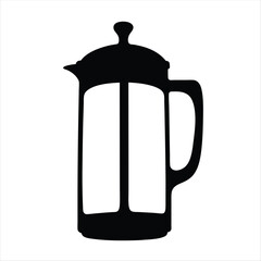 Fototapeta premium Black French Press Coffee Maker Silhouette Vector Icon