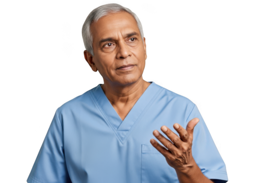 Senior doctor physician medical professional healthcare worker explaining diagnosis isolated on transparent background