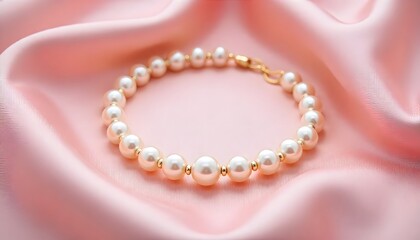 Obraz premium Pearl Choker Necklace on Soft Pink Satin Background — Elegant Jewelry Fashion with Feminine Luxury and Classic Beauty