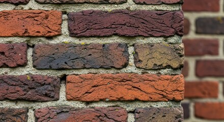 Close-up of a weathered textured brick wall background surface