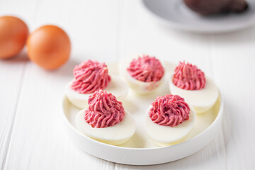 Delived eggs. Stuffed egg whites. Simple homemade snack