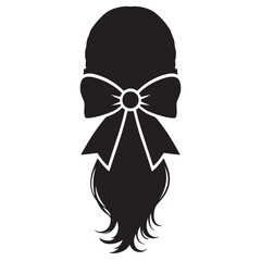 Silhouette of Long Wavy Hair with Decorative Bow Black and White Hairstyle Illustration