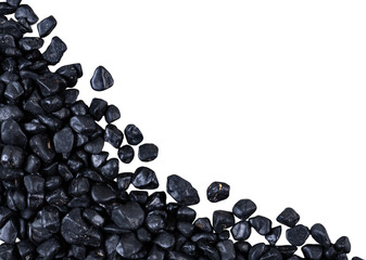 Flat Lay of Polished Dark Pebbles with Corner Cutout