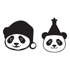 Cartoon Panda Faces with Winter and Party Hats  Whimsical Animal Illustration