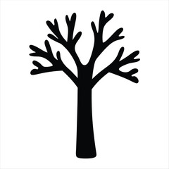 Fototapeta premium Bare tree silhouette on white background with branches reaching upwards to sky