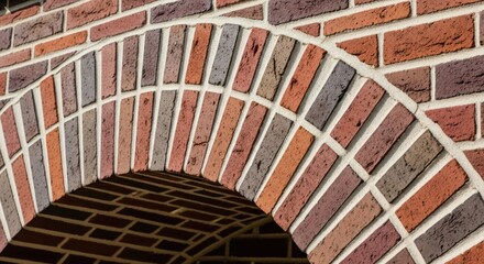 Brick archway detail with alternating colors and mortar lines.