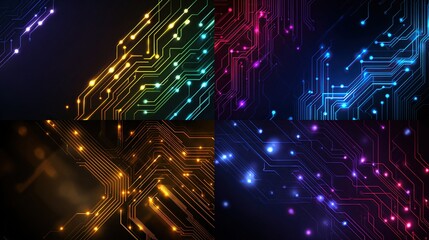 and keywords based on the image you sent

 Electronic circuit board pattern backgrounds in purple, green, orange and blue colors