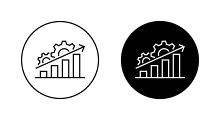 Process optimization with upward trend icon. Business growth with gear and bar chart symbol in black circle