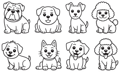 Obraz premium Cute Cartoon Dogs Vector Illustration Set