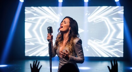 Female singer performing live on stage in a music venue