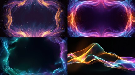 Colorful frames of abstract, glowing energy with a dark background