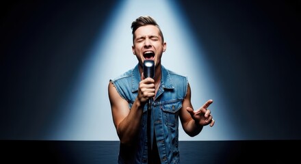 Singer performing live on stage with microphone