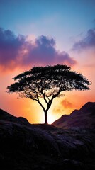 Obraz premium Silhouette tree sunset landscape