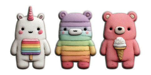 Cute Cartoon Characters Featuring Unicorn and Bear Designs Isolated on Background