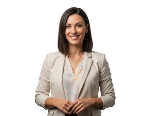Professional business woman in blazer smiling portrait photo for corporate use, stock image, isolated on transparent background