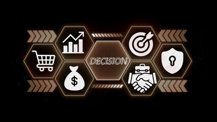 Business decision making process icons with central text