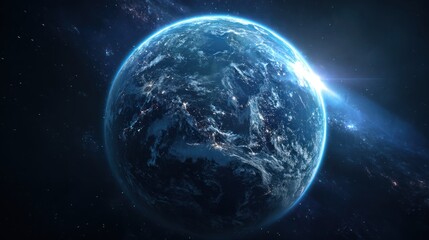 Obraz premium Cosmic Earth: A stunning celestial view of Earth in the vast expanse of space. A detailed view of the planet's oceans, clouds, and continents is captured in this image