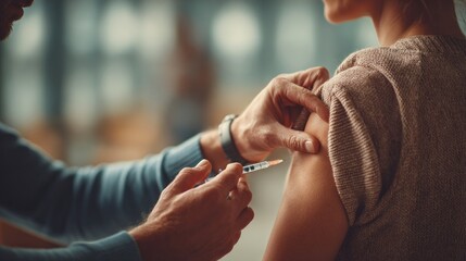 woman receiving vaccine injection from doctor in medical clinic setting. Flu Shot Preparation and Appointment Reminders, concept of healthcare