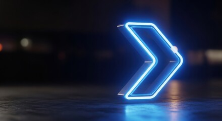 Illuminated blue neon arrow sign pointing right on dark background