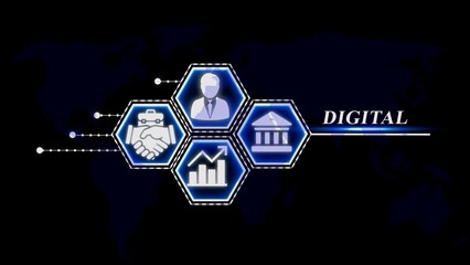 Obraz premium Digital business icons handshake bank graph person