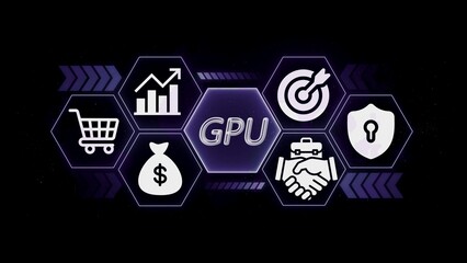 G P U business icons with shopping finance target security handshake