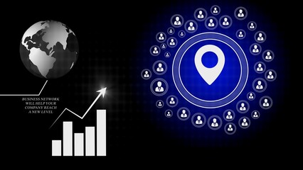 Global business network with location pin and growth chart