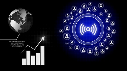 Global business network with rising graph and wifi symbol